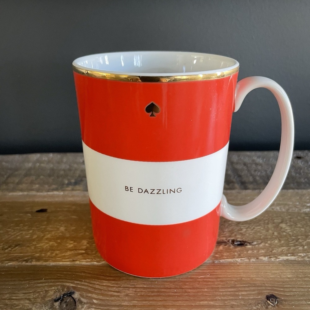 NWT Lenox KATE SPADE New York Simply Sparkling Mug BE DAZZLING Red White Stripe